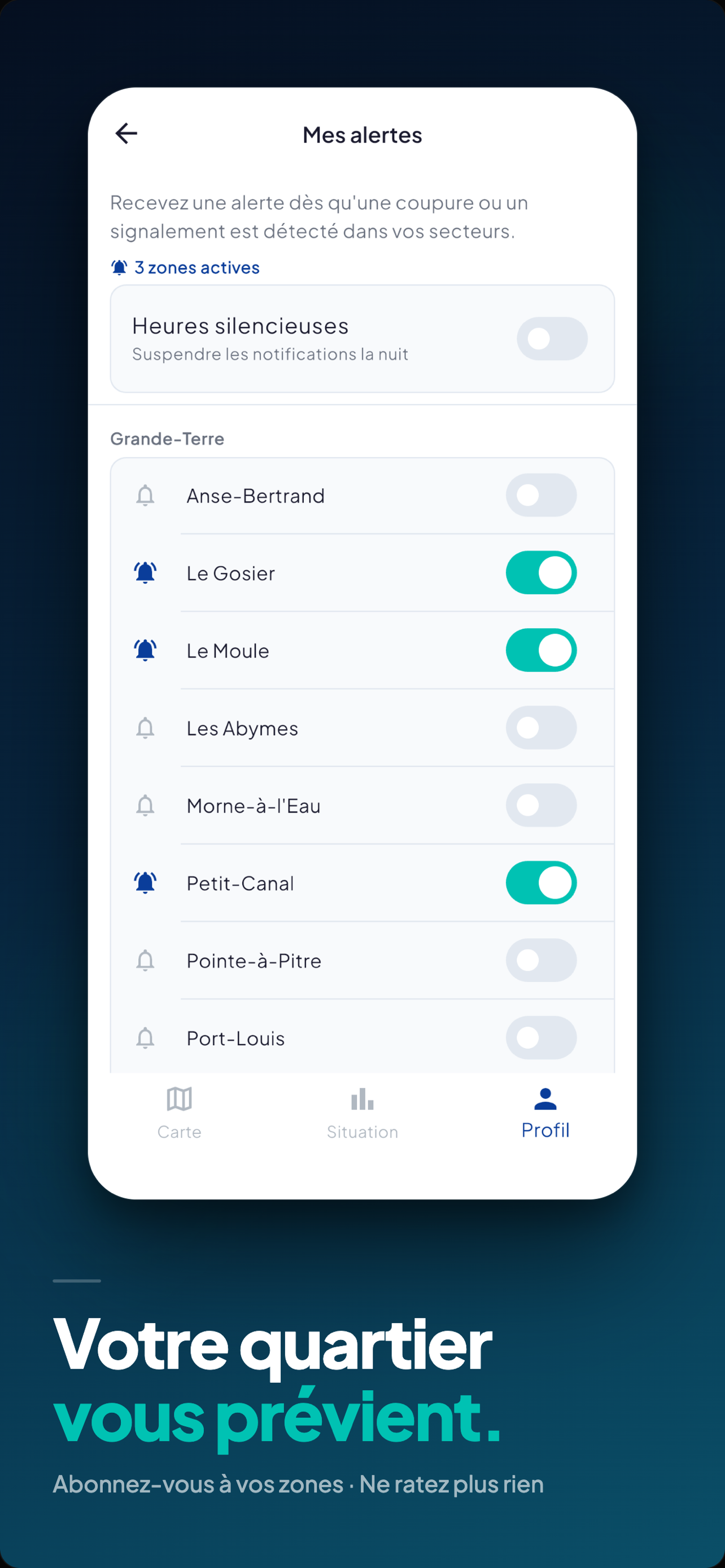 Notification d'alerte coupure